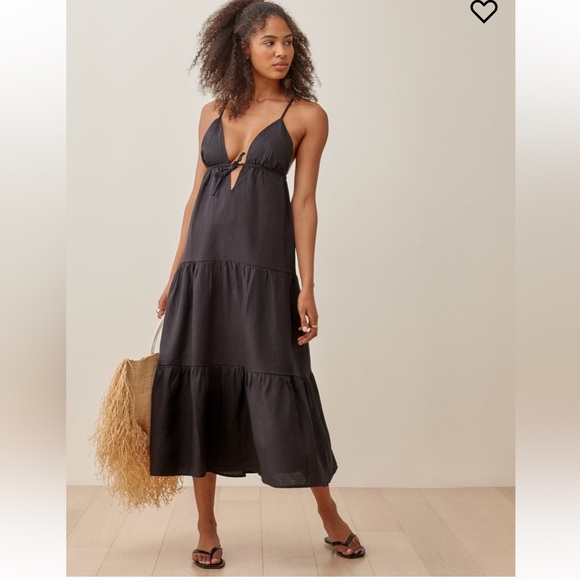 Reformation Odella Linen Dress Black Large - Picture 1 of 9